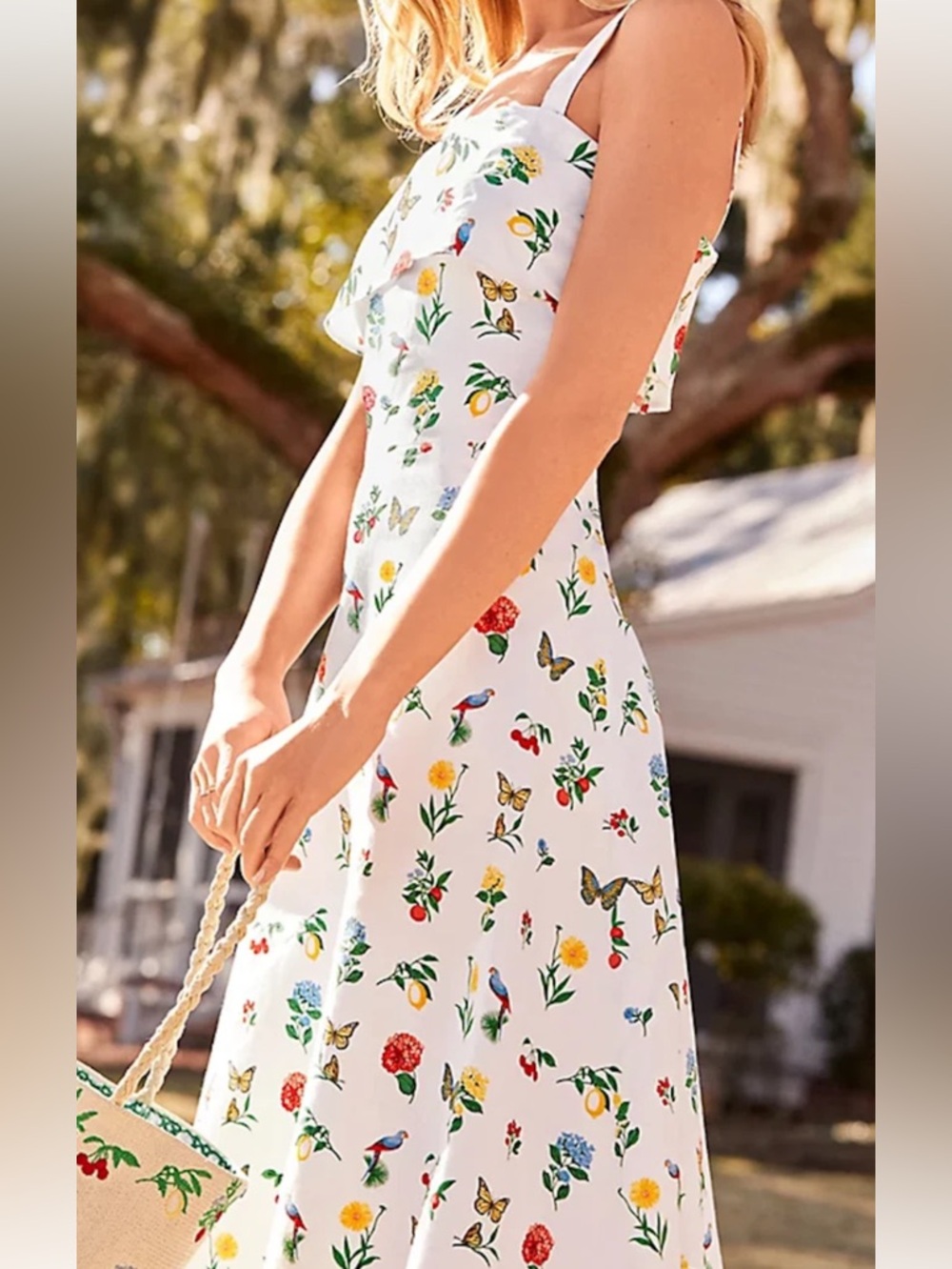 Ann Taylor Midi Cotton Linen Fit N Flare Sundress White Botanical Party 0P
